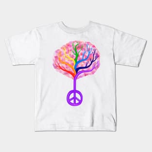 Cherry Blossom Rainbow Peace Tree Kids T-Shirt